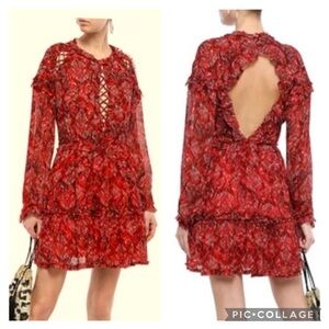 IRO NWT Darling  Open-Back Printed Crepe De Chine Mini Dress Red Size 40, Large